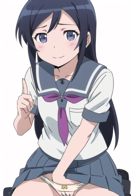 alone, One girl, View Viewer, 2D, anime, anime coloring, Upper Body, (Simple Background, White background:1.3), ayase aragaki, , serafuku, smile,Spread your legs, (((Skirt flip, I can see your panties))),,(((Skirt flip, I can see your pants))),,(((Put your hand in your panties))), (( Masturbating by touching the vagina with your fingers)),