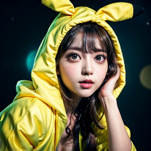 NSFW, (Girl in ((Yellow)) Pikachu hood), (naked hoodie, hood loosely open), MoreSode . masterpiece 8K best quality, (RAW PhotoRealistic HyperRealism:1.37) Ultra-detailed, (Acutance:0.85), VolumetricLighting, (Studio) gray background with (Blurred colorful Lights dazzling bokeH:1.28), { (Overflowing Gigantic Cleavage;1.2) | Navel | (Golden ray illuminating face) | (Photon Particles:0.95) } . BREAK . (((Extremely detailed KAWAII face, NOGIZAKA))), perfect anatomy, Childish, CaptivatingGaze, Elaborate detailed Eyes with (Sparkling Highlights:1.28), Beautifull Pupils, (Voluminous Long Eyelashes:0.88)、Glossy Lips, Rosy Cheeks, (Flawless FineSkin, Radiant PearlSkin with Transparency) . { (joyful expressions:1.28) | (:d) }, (Large eyes:-1) . (((from above, leaning forward with DownBlouse)))