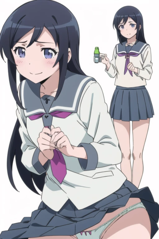 alone, One girl, View Viewer, 2D, anime, anime coloring, Upper Body, (Simple Background, White background:1.3), ayase aragaki, , serafuku, smile,Spread your legs, (((Skirt flip, I can see your panties))),,(((Skirt flip, I can see your pants))),,(((Put your hand in your panties))), (( Masturbating by touching the vagina with your fingers)), Embarrassing,blush,Squirting,Squirting,Squirting,Squirting,Squirting,Squirting,Squirting,Squirting,Squirting,