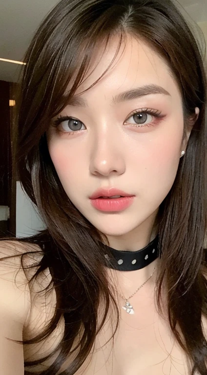 {masterpiece},{highest quality},{One Girl}, cute, wonderful, Beautiful details, **,Bob Hair, Brown Hair,In detail,Written boundary depth,Extremely detailed CG,original, Very elaborate wall, 、,,DARKBLUE、Small breasts,,BLUE eyes、Lounge at night、choker、、、、Small breasts、,topless underdress，pubic hair､,topless、All nude,CLOSE UP,TOPLESS,topless,Underless,８K Image、Real Image、High resolution、slim,Model Body Type、Small breasts