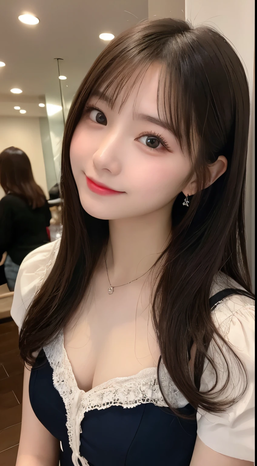 Tabletop, highest quality, shape, Very detailed, finely, High resolution, 8k wallpaper, 完璧なダイナミックな構shape, Beautiful and exquisite,ランダムなcute髪,,Natural color lip, Bold  pose,smile、20-year-old girl、cute、Looking into the camera,Always blur the background,Perfect and beautiful face,Slim face and figure,Big eyes、Putting on gal makeup,Small face,Shooting from below、Blurred Background,Elegant feminine face、smile、Actual Photos、Adult Lolita Fashion