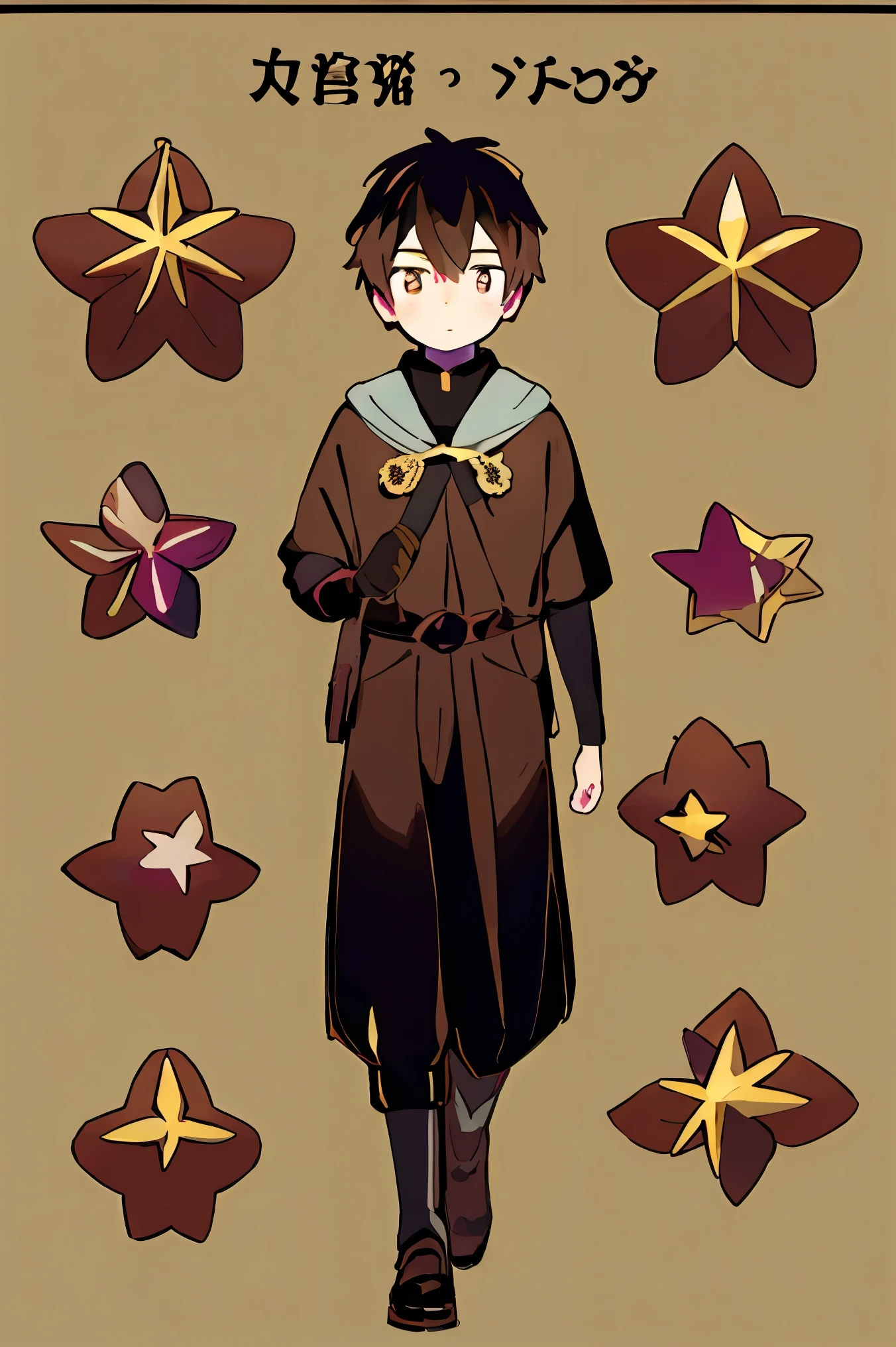 Solid color background，Brown haired magic star boy five views