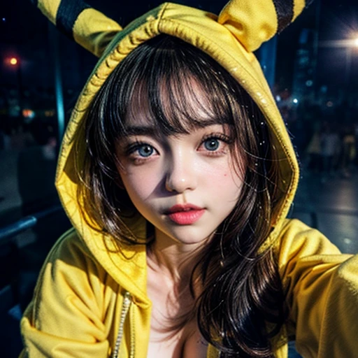  NSFW, (Girl in ((Yellow)) Pikachu hood), (naked hoodie, hood loosely open), MoreSode . masterpiece 8K best quality, (RAW PhotoRealistic HyperRealism:1.37) Ultra-detailed, (Acutance:0.85), VolumetricLighting, (Studio) gray background with (Blurred colorful Lights dazzling bokeH:1.28), { (Gigantic Cleavage;1.37) | Navel | (Golden ray illuminating face) | (Photon Particles:0.95) } . BREAK . (((Extremely detailed KAWAII face, NOGIZAKA))), perfect anatomy, Childish, CaptivatingGaze, Elaborate detailed Eyes with (Sparkling Highlights:1.28), Beautifull Pupils, (Voluminous Long Eyelashes:0.88)、Glossy Lips, Rosy Cheeks, (Flawless FineSkin, Radiant PearlSkin with Transparency) . { (joyful expressions:1.28) | (:d) }, (Large eyes:-1) . (((from above, leaning forward with DownBlouse)))