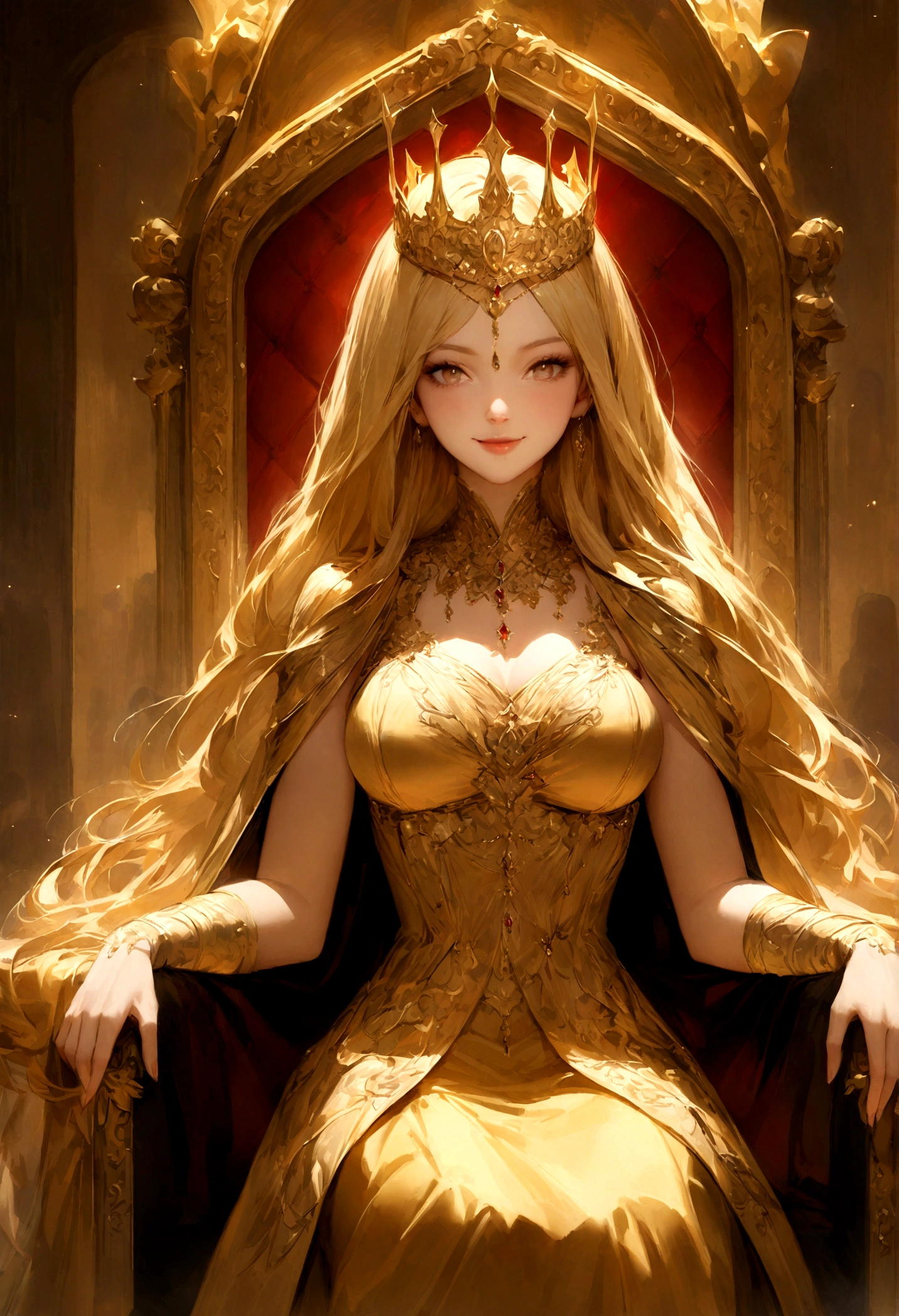(((masterpiece, Highest quality, Highly detailed CG, unity 8k wallpaper ))),Close-up of a woman in a decorative luxurious dress, Flowers in hair, CG society hot topic, Fantasy art, ((Beautiful Fantasy Empress)),Anime Goddess, 8K high quality, detailed art, Beautiful and elegant queen, Beautiful Celestial Magician, Very luxurious,Highly detailed face,Highly detailed eyes,Long Hair,Blonde,Luxurious gold ornaments,