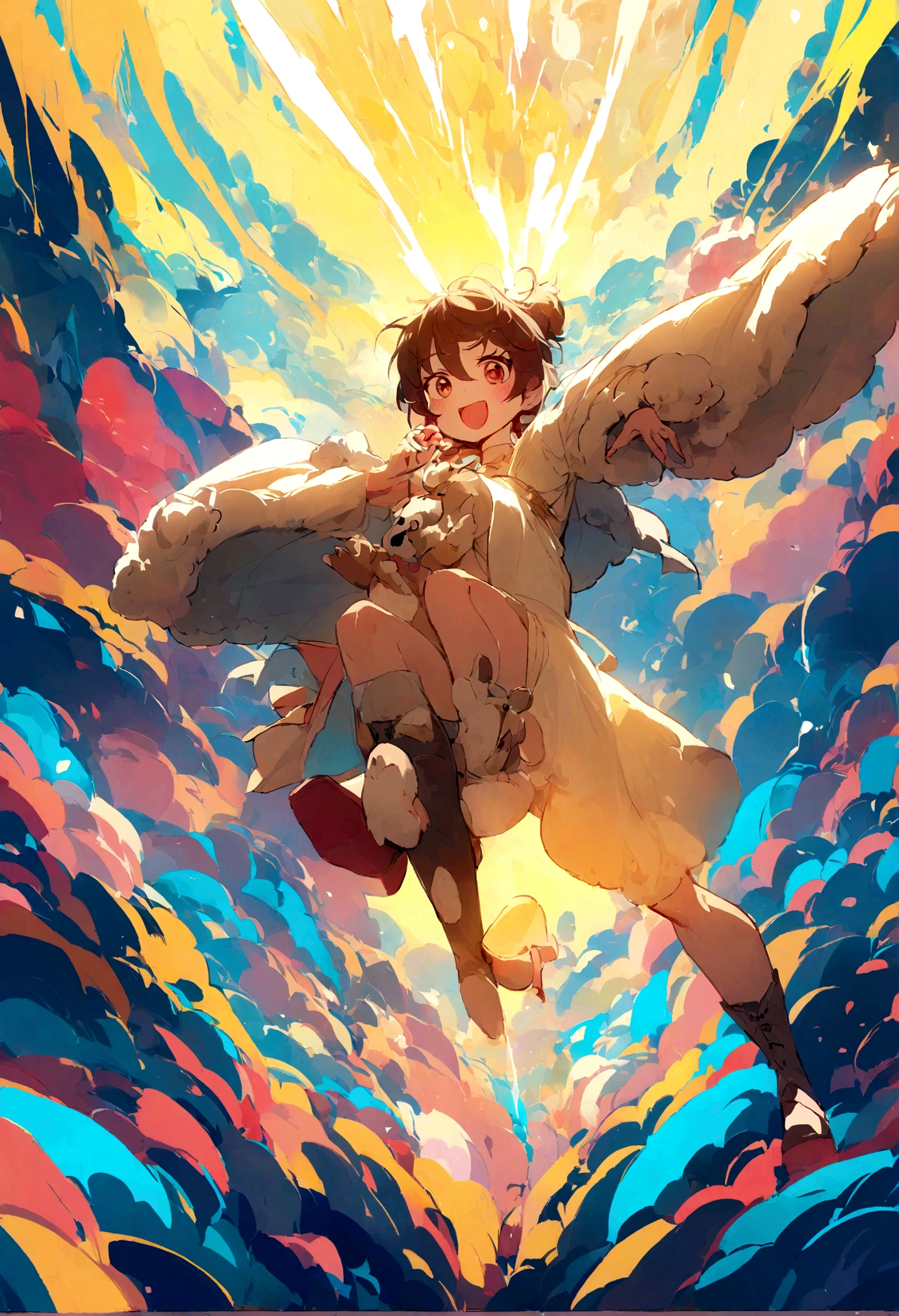 Cupid hold coffee cup in the sky