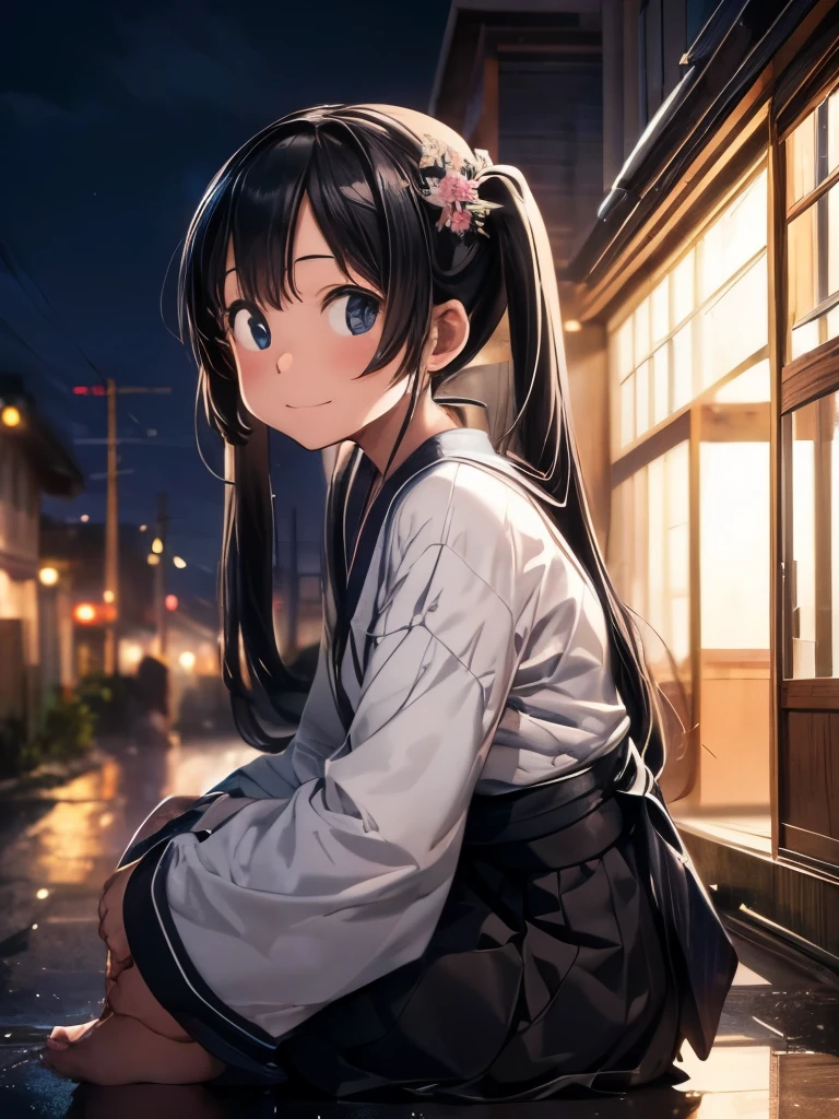 (masterpiece、highest quality、highest quality、Official Art、Beautiful and beautiful:1.2)、(One girl:1.3)Hatsune Miku、Twin tails,Beautiful breasts,winter new year event announcement poster, (highest quality,Realistic),alone,Beautiful Japanese Women,Traditional Kimono,Natural posture,優しいsmile,Impressive Gaze,Traditional hairstyle,Tatami room at dusk,Sit by the window,Illuminated by the city lights,(Attractive pose),Professional Photographer,Shallow depth of field,Backlight, Leaning forward, In a pose like sitting upright facing forward., Place your hands on the floor, Tilt your head and look up, smile, I want to thank all the viewers