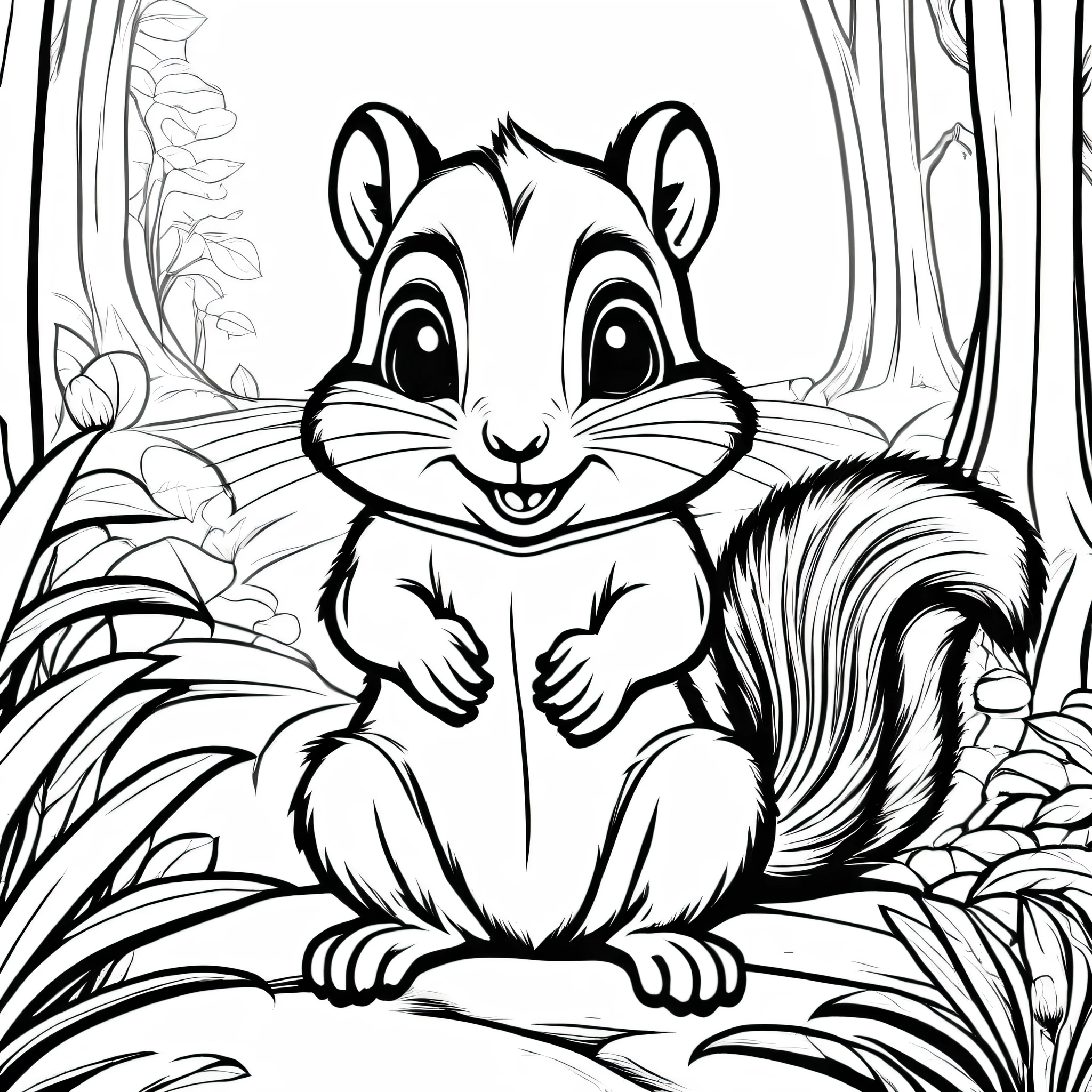 A cute Chipmunk, cartoon, ,Coloring Book, ColoringBookAF,