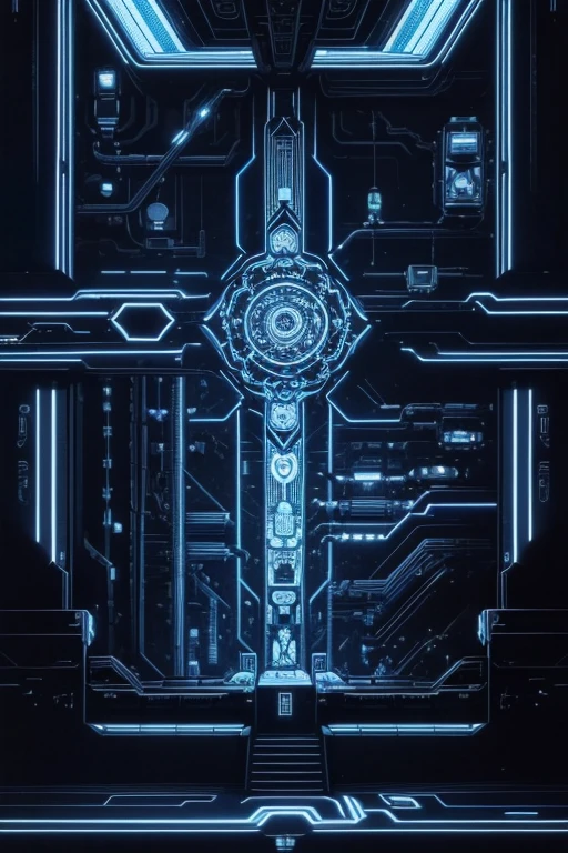 A robotic flower is growing on a tapestry of circuits, relentless,blue energy aura,pure, supernatural,highly detailed, 4k resolution, masterpiece,futuristic factory scenario,digital art, Druillet art, 1980s 


