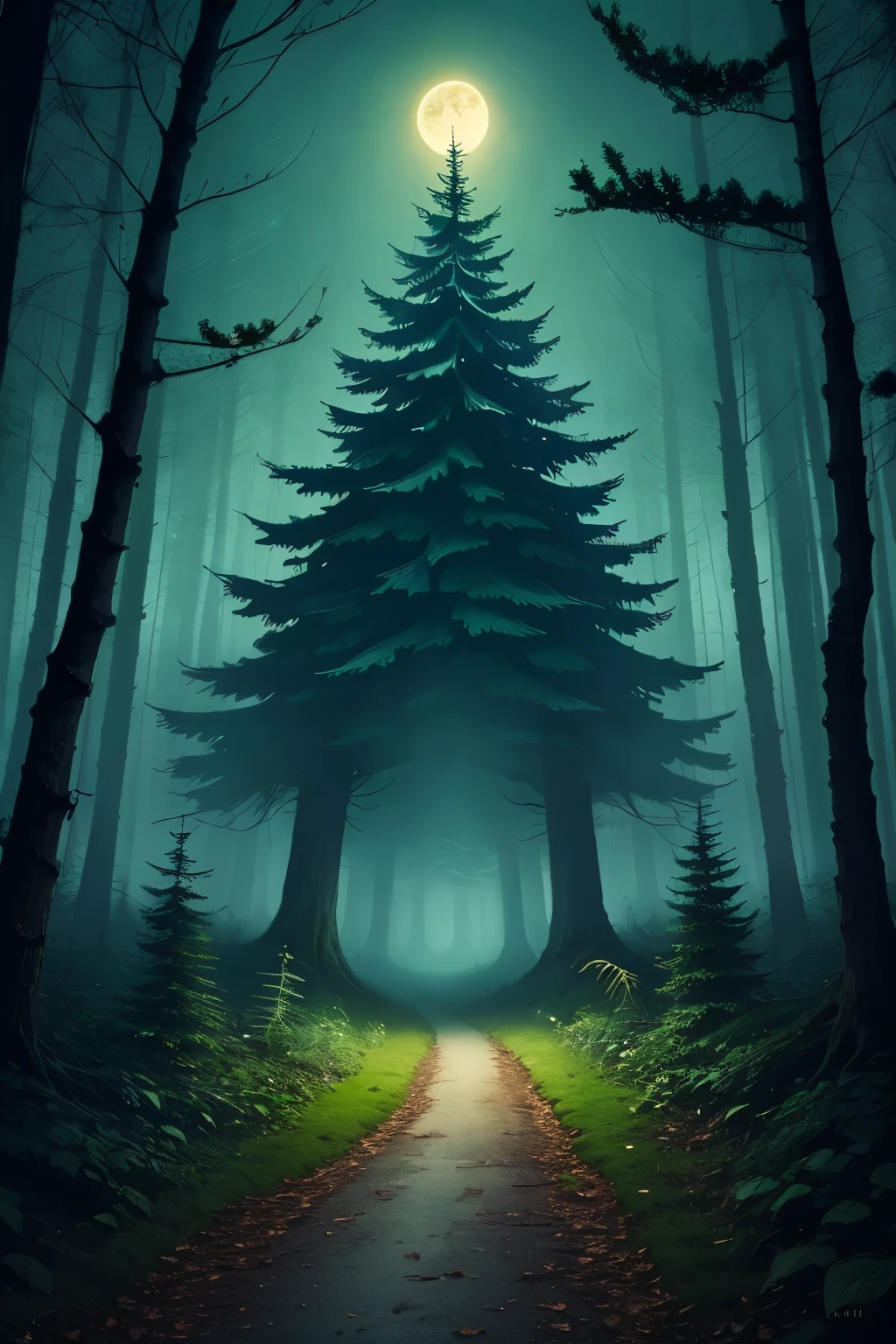 Horror forest at night