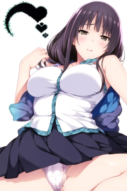 (8k, RAW Photos, highest quality, masterpiece:1.2),
One girl,alone,Mature Woman,Black Hair,Brown eyes,Long Hair, chest, chestの谷間, bikini, white bikini, View Viewer,alone, One girl, View Viewer, 2D, anime, anime coloring, Upper Body, (Simple Background, White background:1.3), utaha kasumigaoka, (((Skirt flip, I can see your panties)))，squat，From below，blush，Embarrassing， (( 指で膣を触ってMasturbationする)),Masturbation，orgasm，Love juice, 床にこぼれるLove juice, liquid splashing from girl, (( 指で膣を触ってMasturbationする))，Climax，Climax，Squirting，
Beach, 
 
