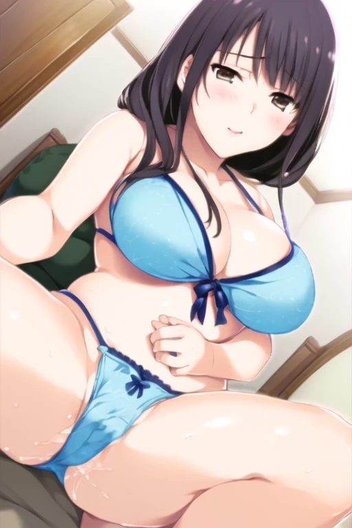 (8k, RAW Photos, highest quality, masterpiece:1.2),
One girl,alone,Mature Woman,Black Hair,Brown eyes,Long Hair, chest, chestの谷間, bikini, white bikini, View Viewer,alone, One girl, View Viewer, 2D, anime, anime coloring, Upper Body, (Simple Background, White background:1.3)，squat，From below，blush，Embarrassing， (( 指で膣を触ってMasturbationする)),Masturbation，orgasm，Love juice, 床にこぼれるLove juice, liquid splashing from girl, (( 指で膣を触ってMasturbationする))，Climax，Climax，Squirting，
 