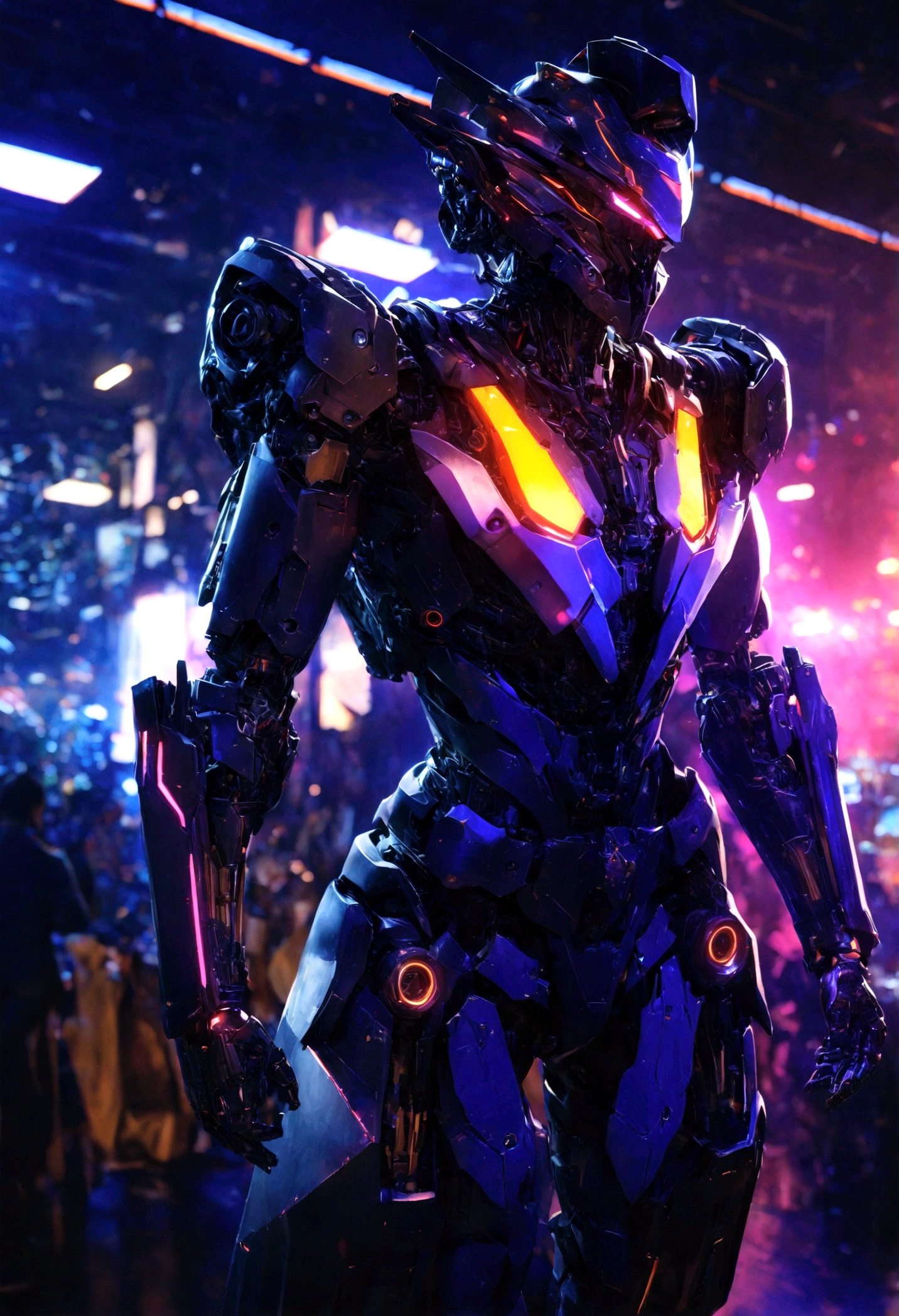 a highly detailed mechanical suit of futuristic mecha, intricate cyberpunk machinery, industrial technology, dark and gritty sci-fi atmosphere, dramatic lighting, cinematic composition, striking poses, (best quality,4k,8k,highres,masterpiece:1.2),ultra-detailed,(realistic,photorealistic,photo-realistic:1.37),HDR,UHD,studio lighting,ultra-fine painting,sharp focus,physically-based rendering,extreme detail description,professional,vivid colors,bokeh,concept art