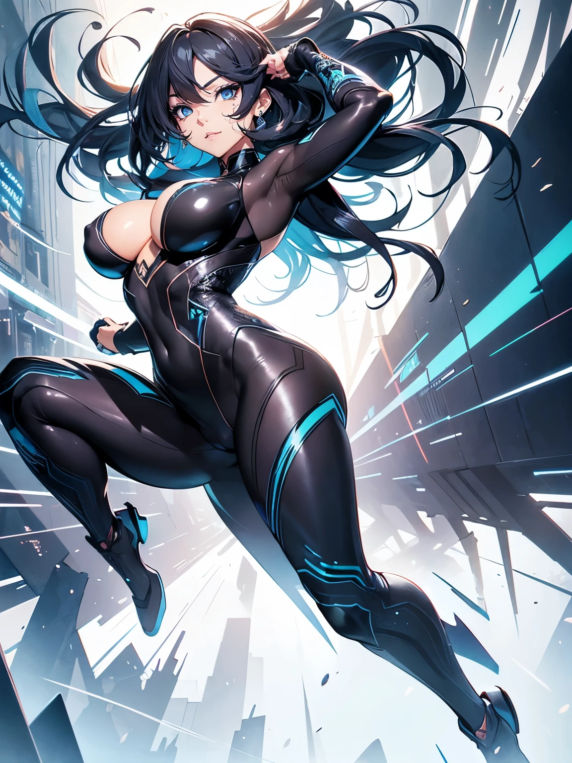 Comics style, Various full-body attack poses and immersive effects, Hover effect, Brightly colored graphite style background "HDR Ultra" detailed and with focus effect, (finely detailed beautiful eye: 1.2), Beautuful Women, (finely detailed  eyes and detailed face:1.3), (beautiful and clear background:1.2), (extremely details CG, Best Shadow:1.1), Depth of field and blur, (White background:0.5), (Very thin and beautiful: 1.1), (perfect  detail: 1.1) Doodle style background, digitial illustration, Center, Dynamic, Highly detailed, Watercolor painting, art  stations, concept-art, Sharp Focus, Art by Kim Hyun-tae, Full body shot, character sheets, Lightning Wave, beautiful anime watercolors, graffiti paint, Fine detail, intricate detailes, Proportions illustration,rubbersuit, huge tit, Clench your fists, Nipple float, Inorganic background, 1womanl, Exposing the chest, Raising his arms and showing his armpits, Contrast enhancement