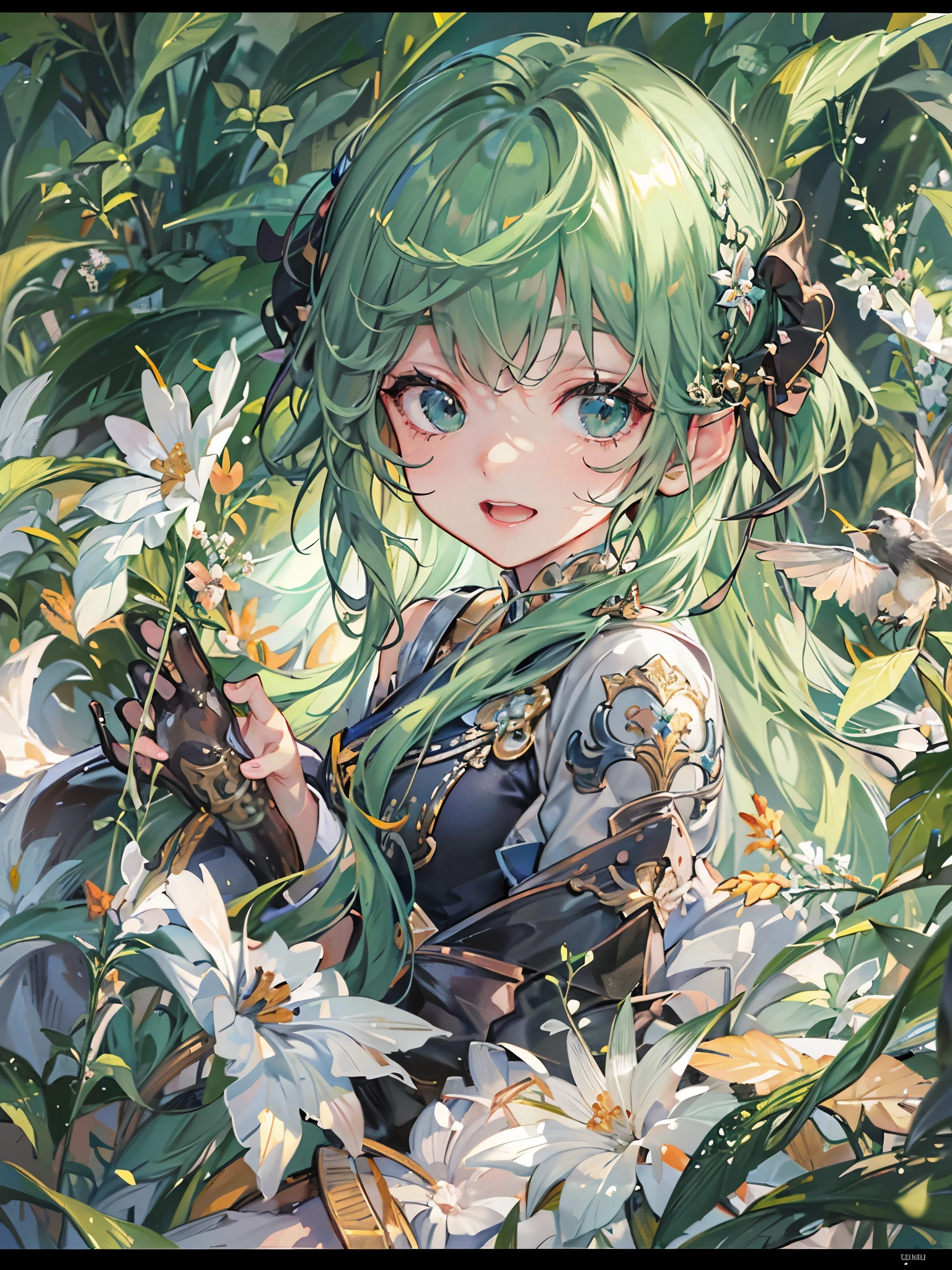 ((highest quality)),(Ultra-high resolution),(Very detailed),(Detailed Description),((The best CG)),(A masterpiece),Ultra-detailed art,Amazing drawing art,(Art with precise detail:1.5), Revival of green、Destroying Evil、Penetrating sunlight、Cutting Wind