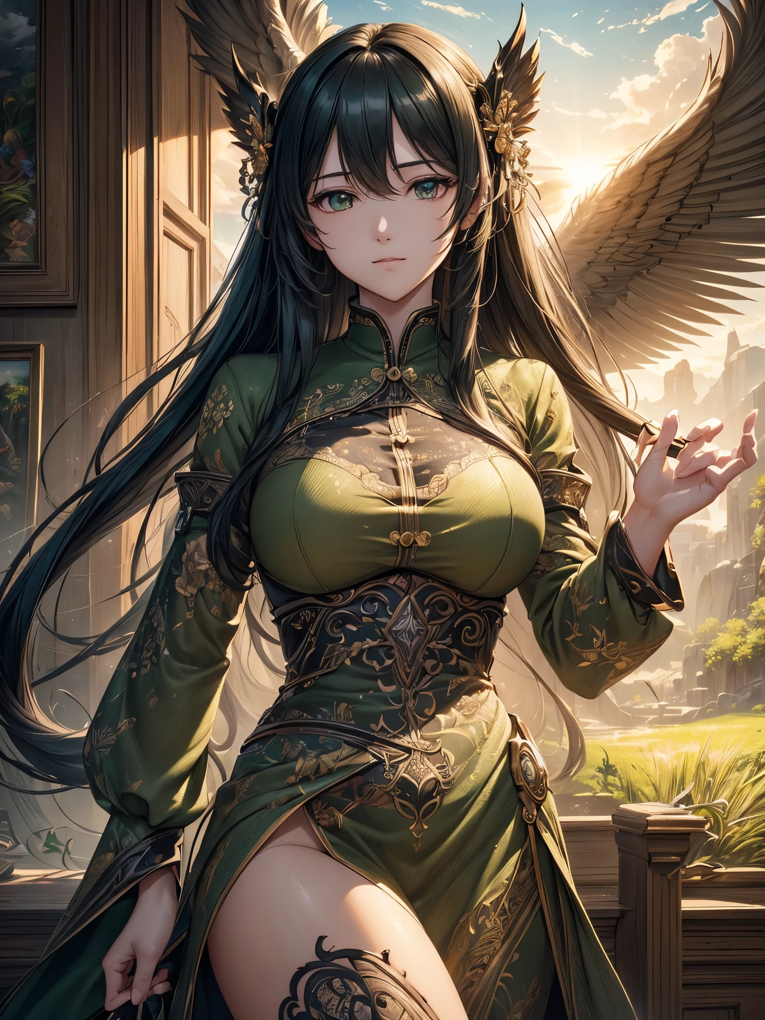 ((highest quality)),(Ultra-high resolution),(Very detailed),(Detailed Description),((The best CG)),(A masterpiece),Ultra-detailed art,Amazing drawing art,(Art with precise detail:1.5), Revival of green、Destroying Evil、Penetrating sunlight、Cutting Wind