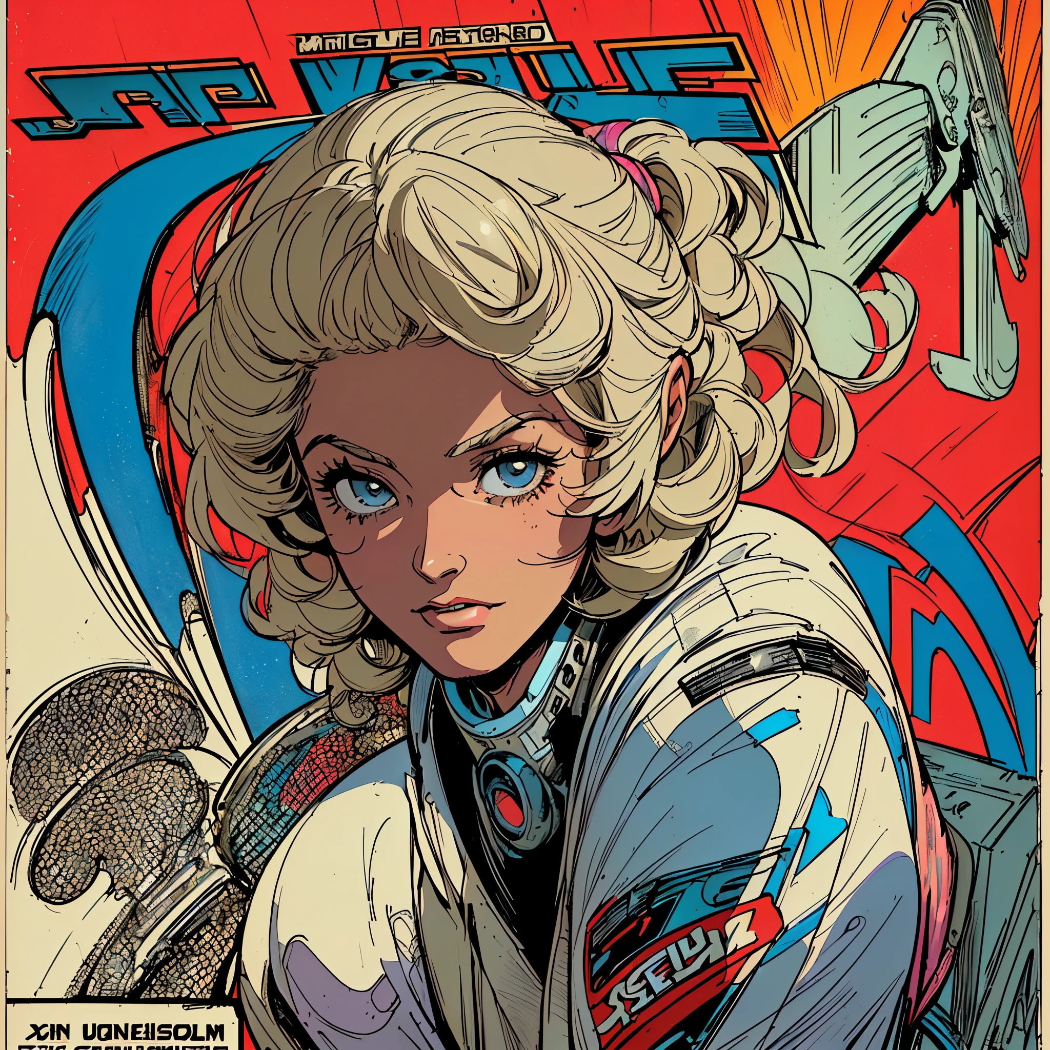 ((((highest quality,masterpiece))),(((32K))),(((solo:1.2))),(((1girl:1.2))),60's,70's,80's,(((old movie poster))),(((futuristic))),(big brest),(((American comic))),(((anime)))l, galaxy,colorful, complicated background,(((extream detailed perfect lady))),bust up, portfolio,