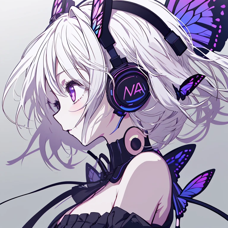2 girlature、Ample breasts、Face to face、profile、Bust-up perspective、Upper Body、Butterfly headphones、Vocaloid、High resolution、highest quality