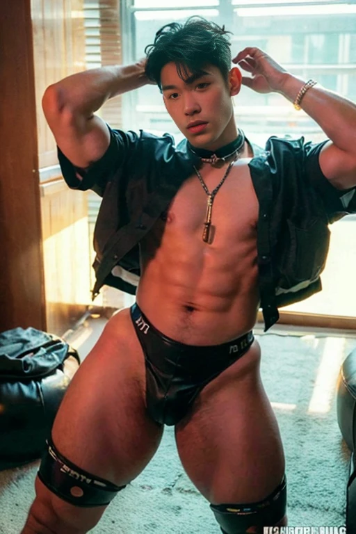 ung handsome guy,20-22 years old,police officers,Interpol,Police Department,Handsome,musculous,hairy bodies,,(Fine eye 1:3),Black eyes,full bodyesbian , epic reality , epic photorealistic , ultra realism , photorealistic , only male , only boy , full length shot (fls) , wearing sexy micro string thong , arms up, handsome korean boy , topless , sex slave. ,bondage collar chain , standing , wide hips , wide pelvis , phat hips. , thick thighs , natural tone photo , sexy mesh , very tight