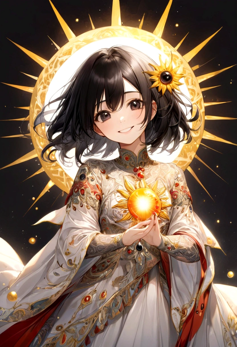 Female, Black Hair, Black Eyes, Smiling, Element Sun