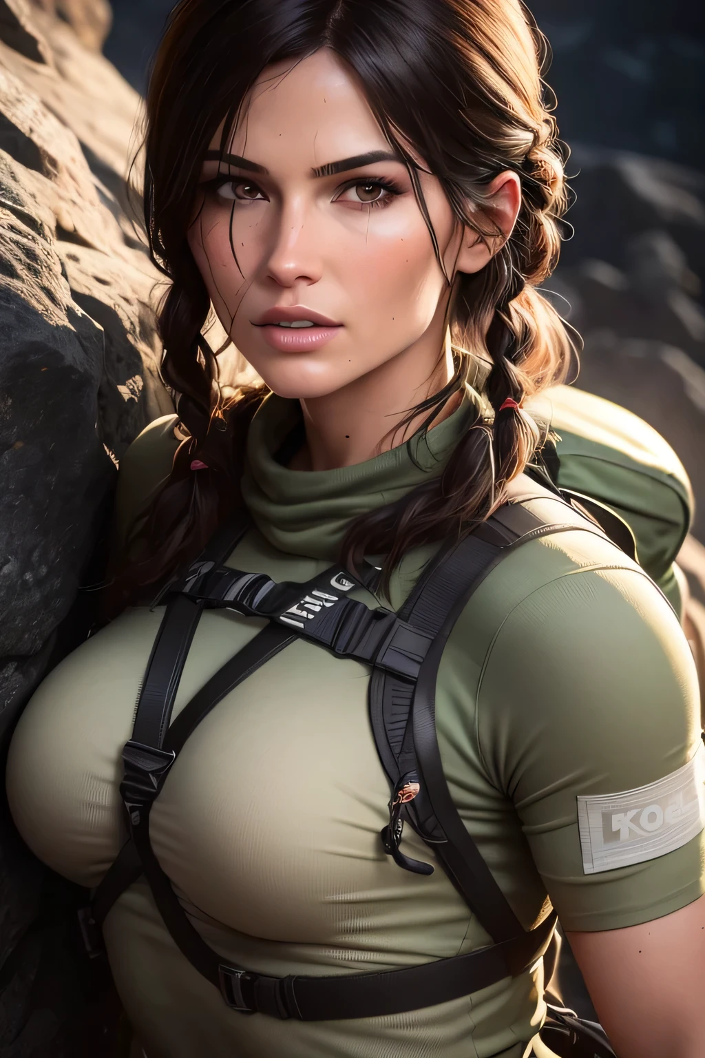 Lara Croft conducting rope rescue training，(A group of climbers:1.1),Rescue operations,action sports,Climbing,mountain peaks,Cord,challenge,highly,Courage,(Heroic rescue scene:1.2),Emergency Response Team,full body shot of, (Jaw-dropping effect), ,(Studio lighting), DLSR, sharp focus, soft lighting, masterpiece, perfect face, ultra detailed face, perfect brown eyes, beautiful face, black\ clothes