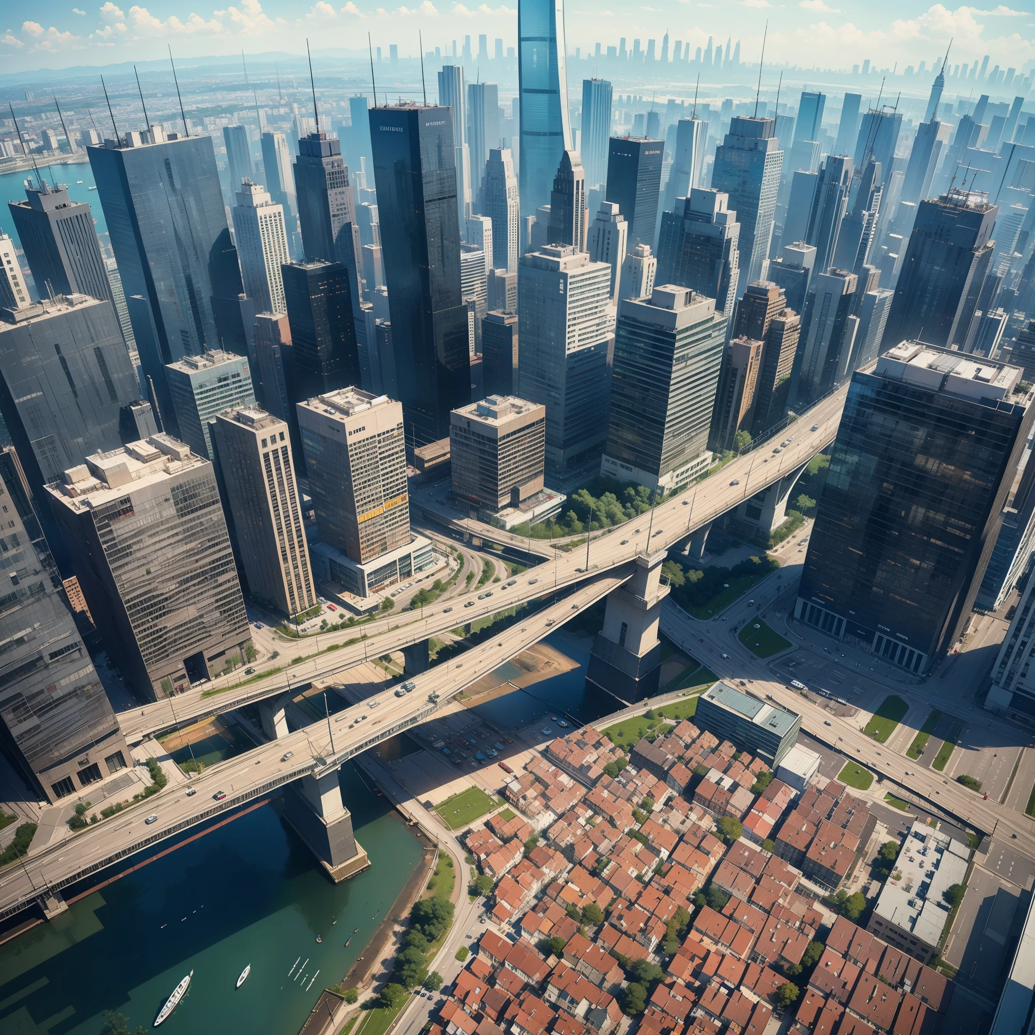 ((best quality)), ((masterpiece)), (detailed),Urban agglomeration,Overlooking,Drone view,modern city
