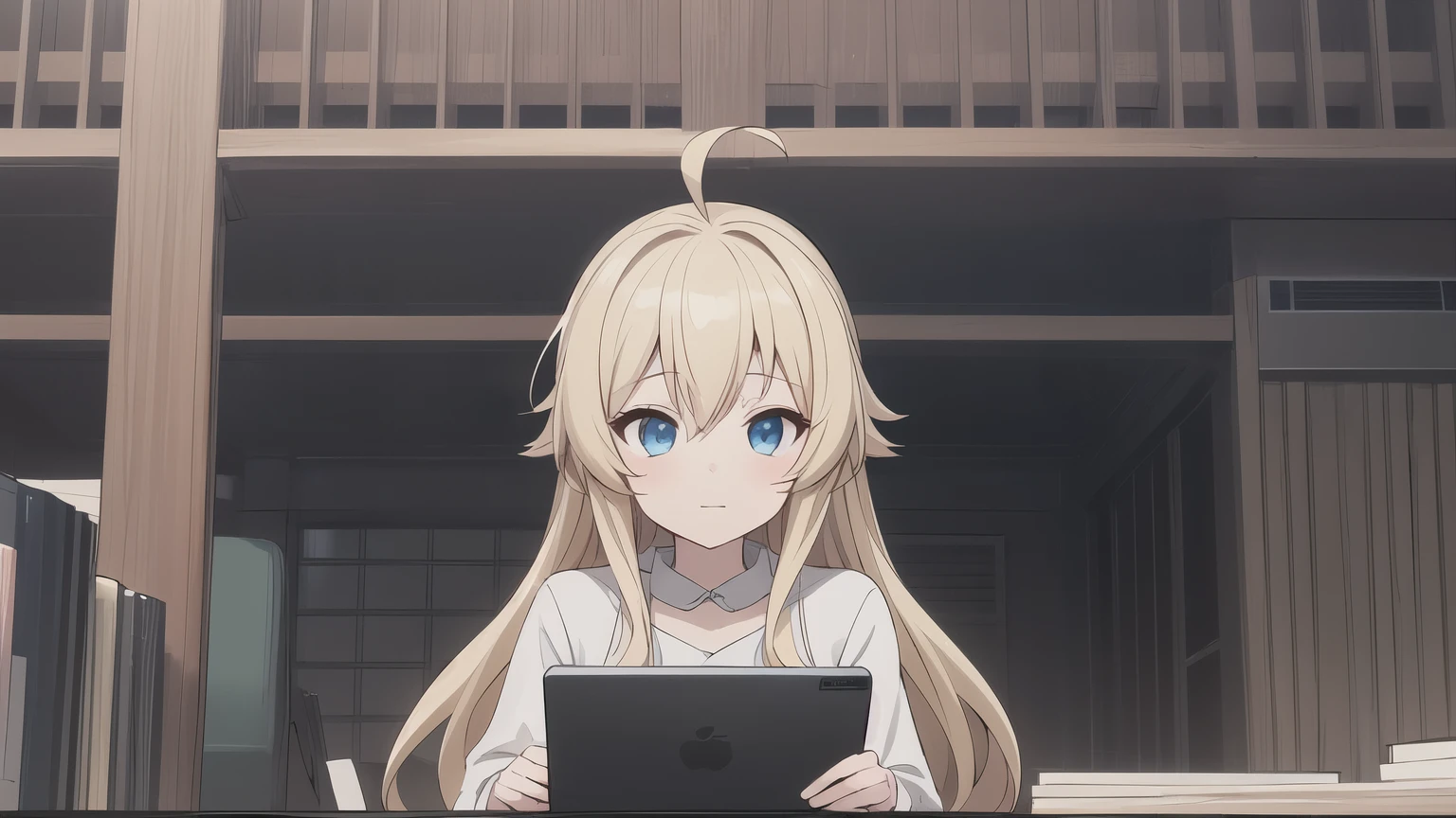 anime, girl, blue eyes, Long Hair, Laptop, blonde, blue eyes, anime visual of a cute girl, extremely cute anime girl face, (anime girl), cute anime girl portraits, cute anime girl portrait, an anime girl, cute anime girl, blonde anime girl with Long Hair, anime girl with Long Hair, cute anime face