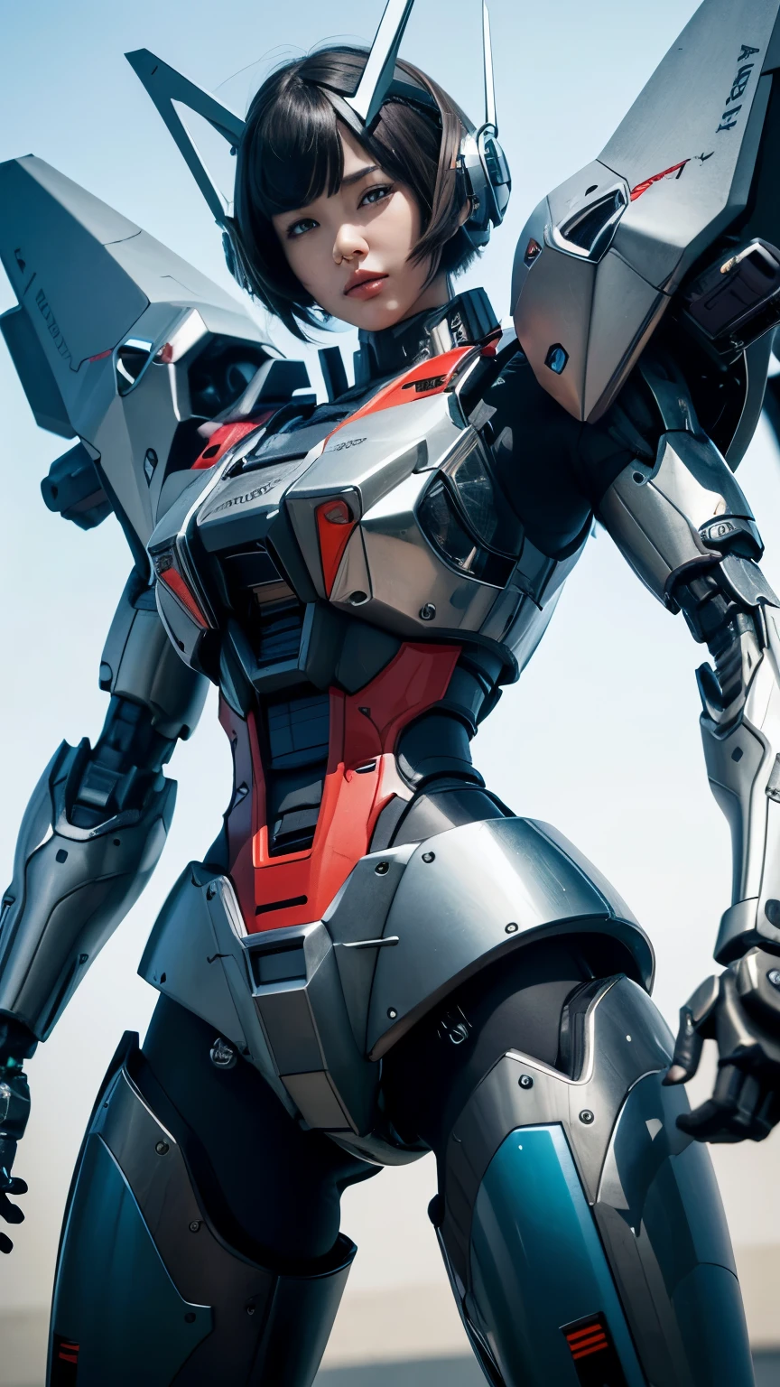 Textured skin, Super Detail, high details, High quality, Best Quality, hight resolution, 1080p, hard disk, Beautiful,(Gundam),beautiful cyborg woman,Mecha Cyborg Girl,Battle Mode,Girl with a Mecha Body,She wears a futuristic Gundam mecha,A powerful cyborg woman, sleek and futuristic, with advanced mechanical augmentations that enhance her strength and capabilities.