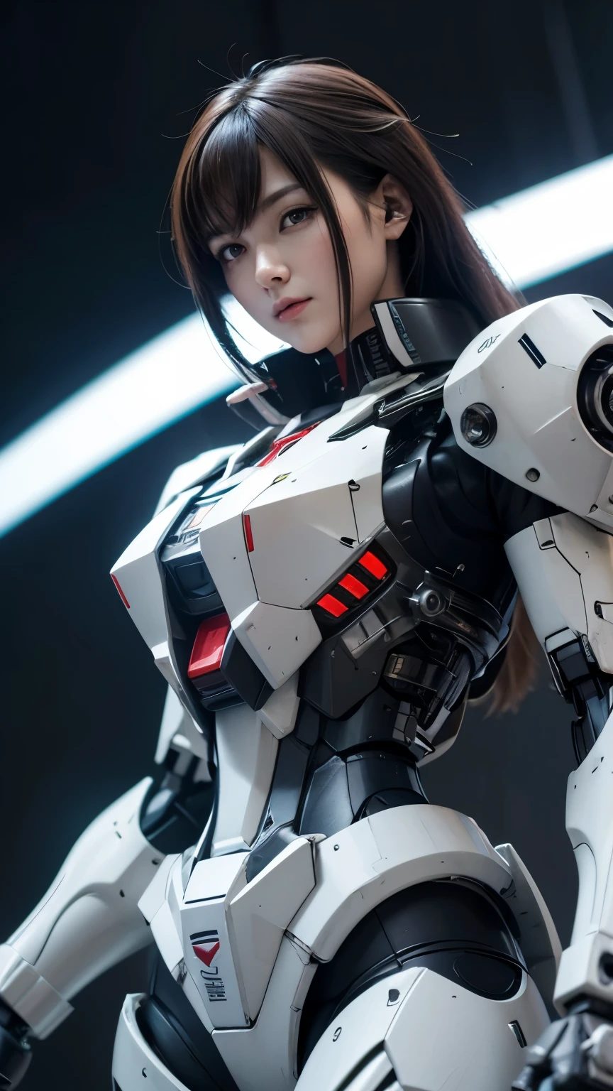 Textured skin, Super Detail, high details, High quality, Best Quality, hight resolution, 1080p, hard disk, Beautiful,(Gundam),beautiful cyborg woman,Mecha Cyborg Girl,Battle Mode,Girl with a Mecha Body,She wears a futuristic Gundam mecha,A powerful cyborg woman, sleek and futuristic, with advanced mechanical augmentations that enhance her strength and capabilities.