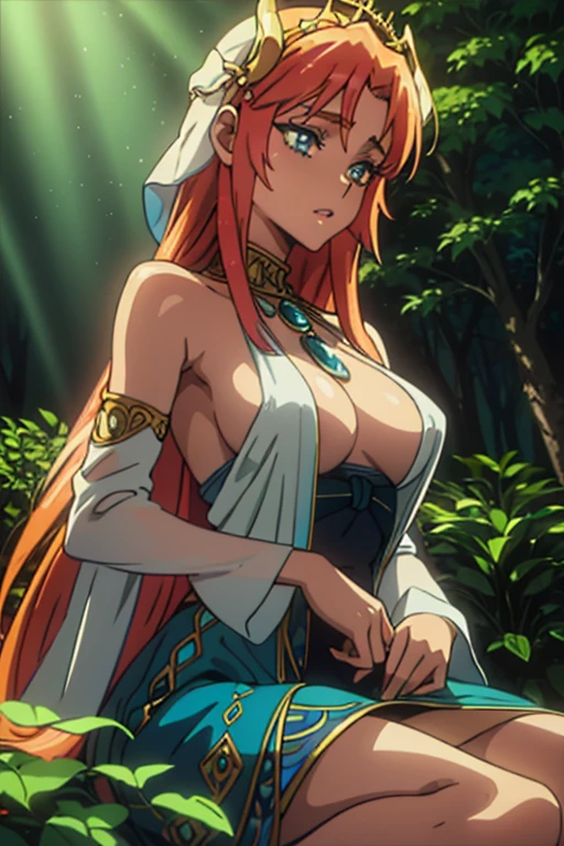 beautiful sexy girl in mystical forest, fantasy forest fairy, elegant flowing dress, long hair, beautiful detailed eyes, beautiful detailed lips, extremely detailed face, longeyelashes, intricate floral crown, glowing butterflies, sunlight streaming through trees, vibrant colors, photorealistic, masterpiece, 8k