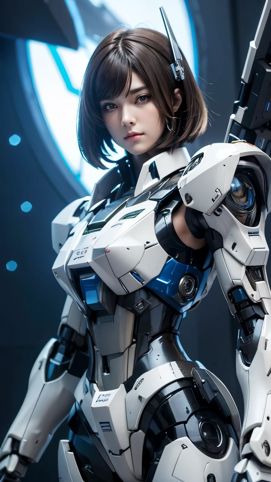 Textured skin, Super Detail, high details, High quality, Best Quality, hight resolution, 1080p, hard disk, Beautiful,(Gundam),beautiful cyborg woman,Mecha Cyborg Girl,Battle Mode,Girl with a Mecha Body,She wears a futuristic Gundam mecha,A powerful cyborg woman, sleek and futuristic, with advanced mechanical augmentations that enhance her strength and capabilities.