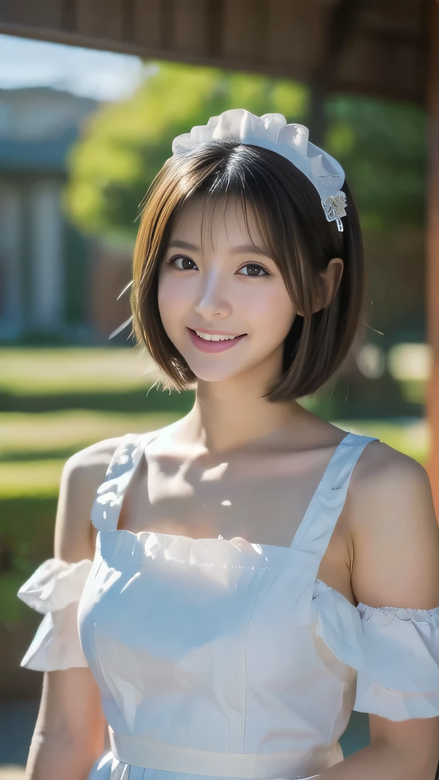 Masterpiece,(8k, RAW photo, best quality, masterpiece:1.2), (realistic, photo-realistic:1.4), (extremely detailed 8k wallpaper), sharp focus, depth of field, blur background, bokeh,Do not split,in the room,(Japanese Woman),20-year-old woman,short hair,(well-proportioned body shape:1.5),(Maid clothes: 1.5),The whole body was photographed,full body