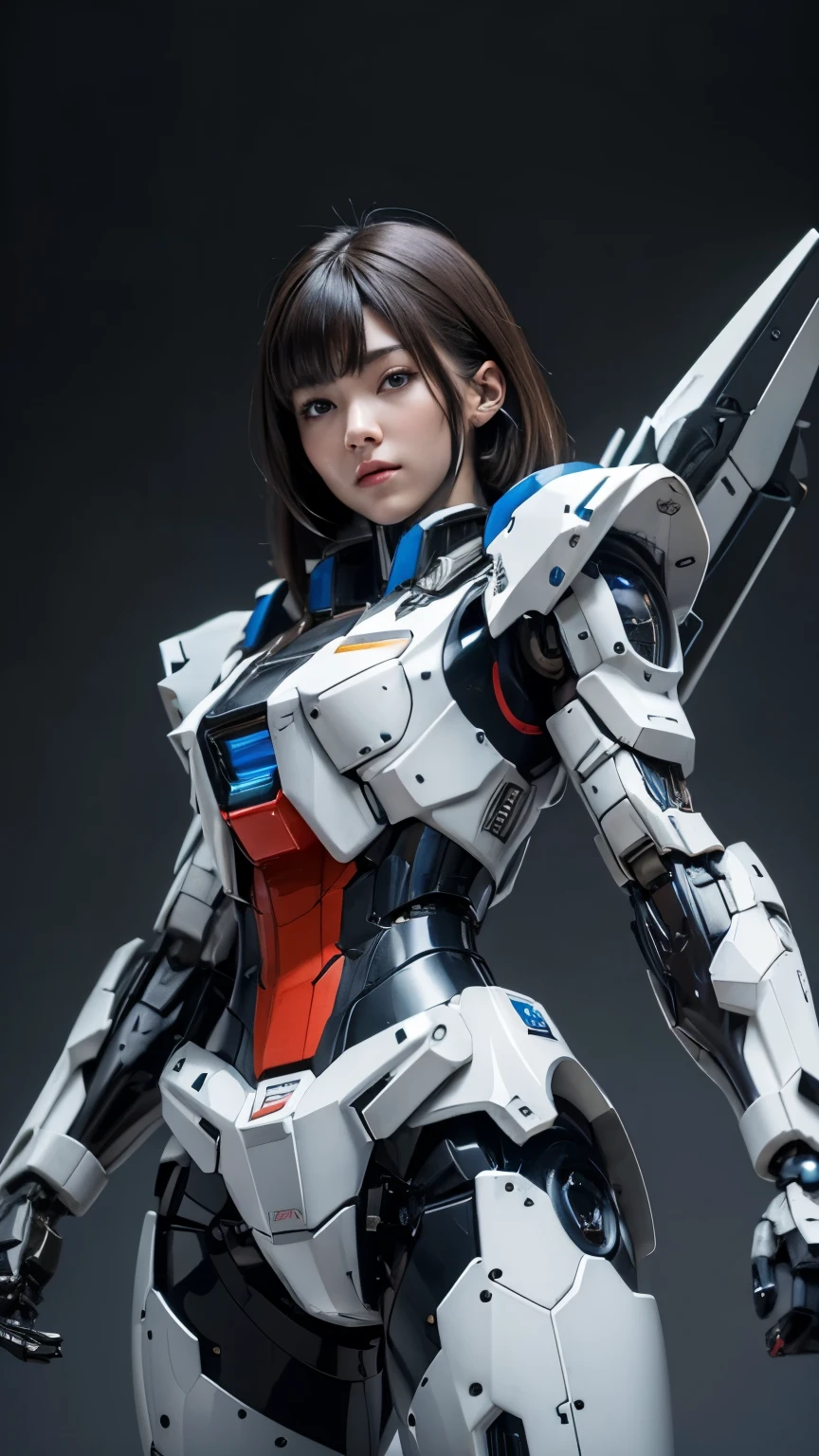 Textured skin, Super Detail, high details, High quality, Best Quality, hight resolution, 1080p, hard disk, Beautiful,(Gundam),beautiful cyborg woman,Mecha Cyborg Girl,Battle Mode,Girl with a Mecha Body,She wears a futuristic Gundam mecha,A powerful cyborg woman, sleek and futuristic, with advanced mechanical augmentations that enhance her strength and capabilities.