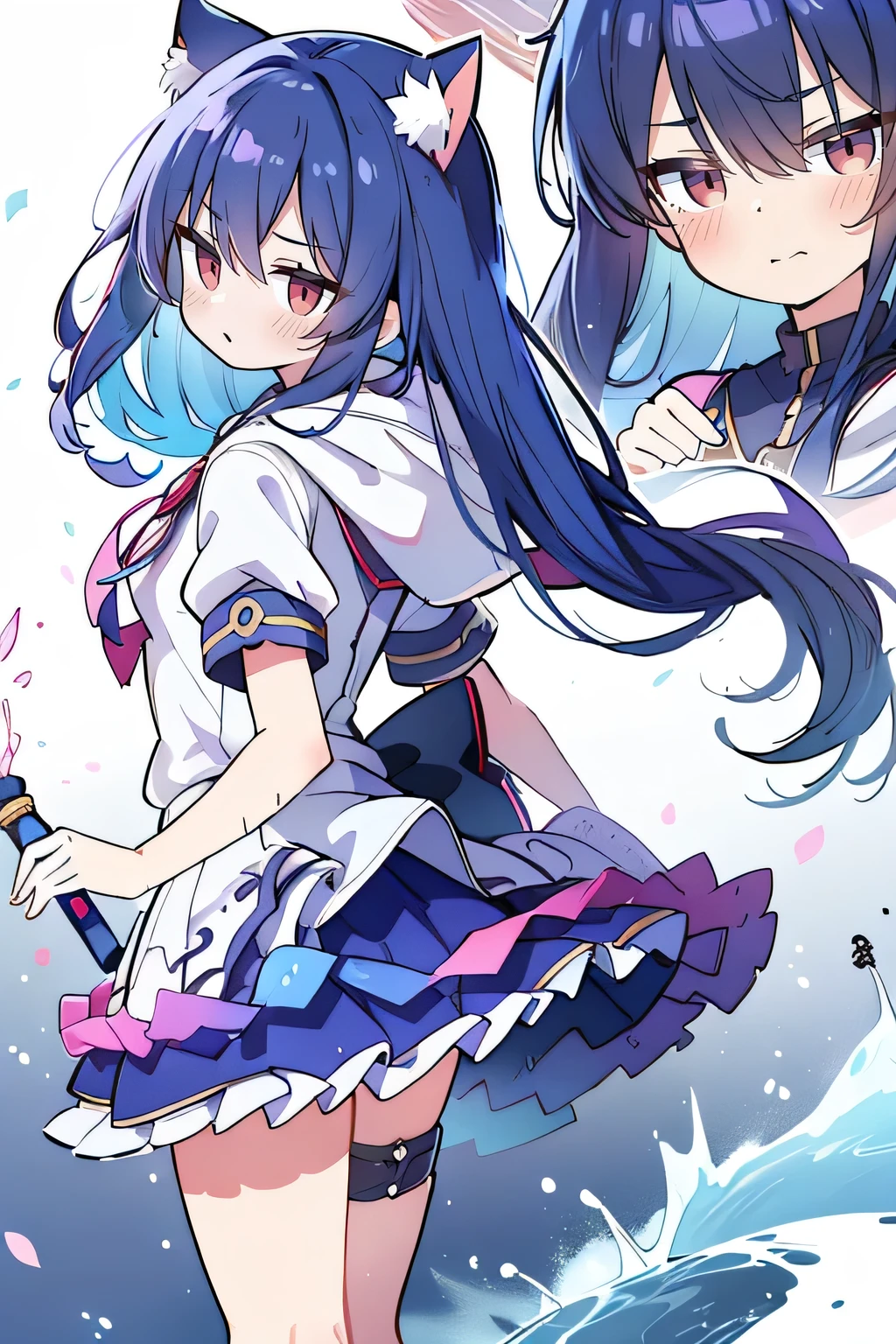 (masterpiece:1.2),Super detailed,lifelike,Expressive eyes,fair skin,perfect face shape,1 girl,
Japanese comics,Gorgeous blue hair,flowing blue hair,flowing clothes,Cat ears,Petals fall,beautiful lola,Baby Angel,sunrise,
Shaking head with one hand,Cross your legs,Gentle and peaceful background,The pavilion is cool and comfortable,smile, wearing hoodie, background of tokyo,back views,snowing, winter,seaside,wet clothes,A smile,A faint smile,。Anime girl holding a sword in the fire, Anime epic artwork, 4k Anime Wallpaper, Anime Art Wallpaper 4K, Anime Art Wallpaper 4K, Anime Wallpaper 4k, anime art wallpaper 8 k, Anime Wallpaper 4 k, Bad guy anime 8k, Anime Wallpaper, Anime Wallpaper, hd Anime Wallpaper, Anime style 4K, 4k comics wallpaper