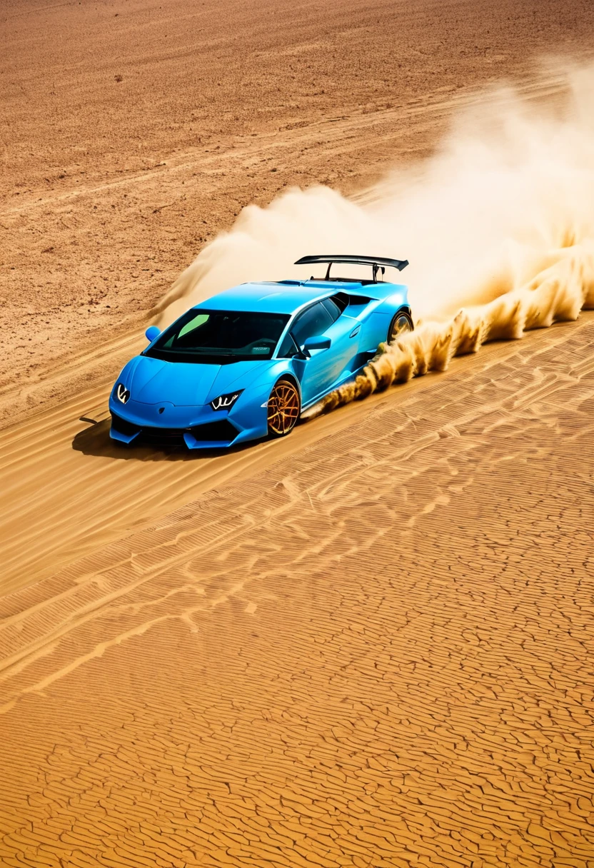 A super car, Lamborghini, fondo tormenta de arena, desierto, carretera, Lamborghini de colores, mescla de colores 