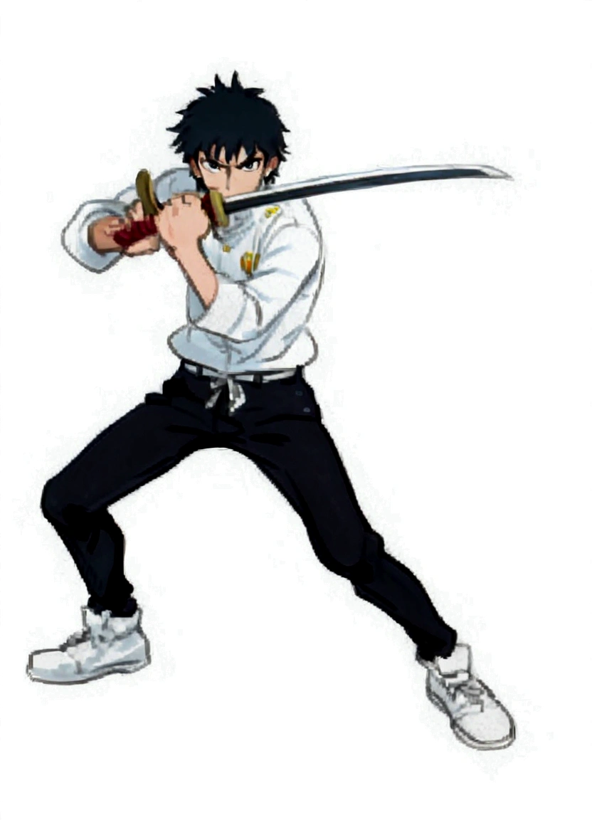 Sword in hand、Anime characters wearing white shirts, Otaku Walk, hijikata toushirou of Gintama, mamoru hosoda, yukio - e, Okikata Kazuto, Gintama, Anime Fencer, Official Art, akiyuki shinbou, With a big sword, Swordsman, Yagaki Shikanosuke