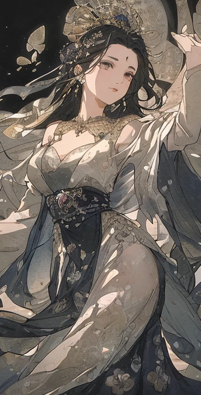 Official Art, Unity 8k Wallpaper, Super detailed, beautiful and aesthetic, masterpiece, best quality, (zendispute, Mandala, dispute, endispute), (Fractal Art:1.3) , 1 Girl, (((Full breasts,)))(((Large Breasts))) (((Cleavage))), Very detailed, Dynamic angle, Cowboy shooting, The most beautiful form of chaos, elegant, Barbarian design, Vibrant colors, ,