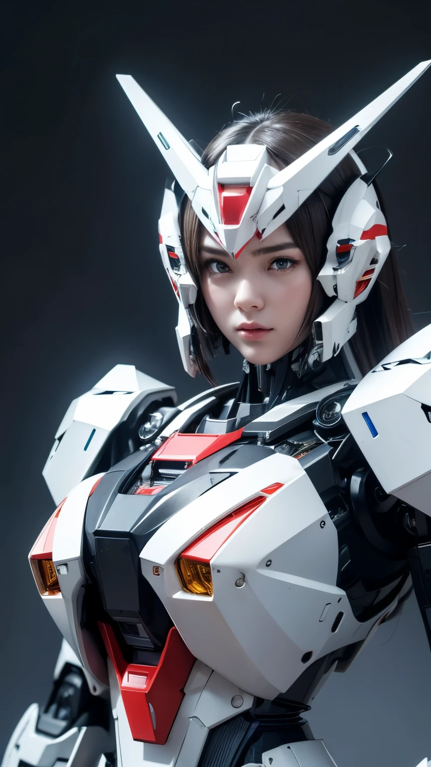 Textured skin, Super Detail, high details, High quality, Best Quality, hight resolution, 1080p, hard disk, Beautiful,(Gundam),Headgear,beautiful cyborg woman,Mecha Cyborg Girl,Battle Mode,Girl with a Mecha Body,She wears a futuristic Gundam mecha,A powerful cyborg woman, sleek and futuristic, with advanced mechanical augmentations that enhance her strength and capabilities.
