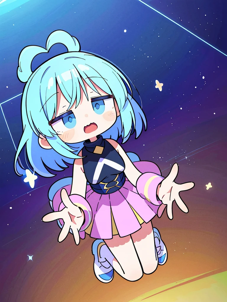 1females\(cute,kawaii,breast,hair color cosmic,hair floating,eye color cosmic,big eyes,plaing the guitar,shouting,hi-jumping,colorful,dynamic pose,/),background/(live house\), BREAK ,quality\(8k,wallpaper of extremely detailed CG unit, ​masterpiece,hight resolution,top-quality,top-quality real texture skin,hyper realisitic,increase the resolution,RAW photos,best qualtiy,highly detailed,the wallpaper,cinematic lighting,ray trace,golden ratio\),(dynamic angle:1.4)