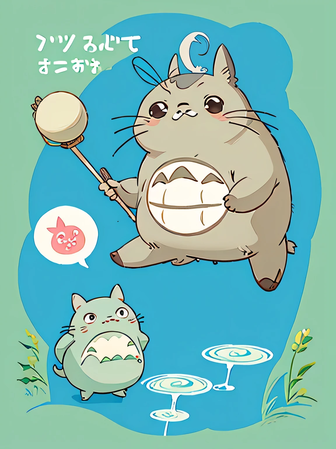 Hayao Miyazaki style, Kawaii Design, most beautiful girl ever、Chibi, speech , president, Totoro,