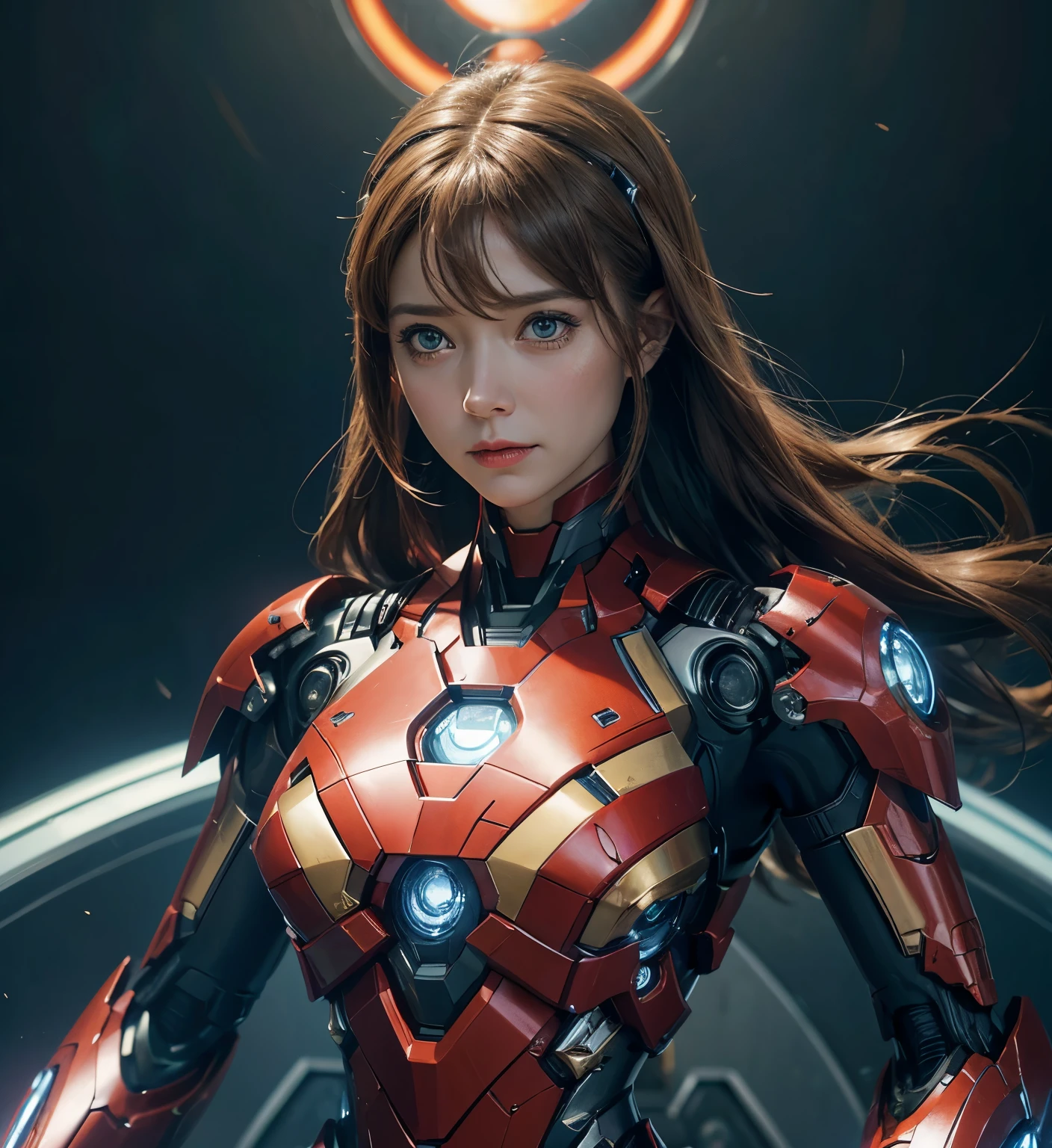 Textured skin, Super Detail, high details, High quality, Best Quality, hight resolution, 1080p, hard disk, Beautiful,(Pepper Potts Rescue),beautiful cyborg woman,Mecha Cyborg Girl,Battle Mode,Girl with a Mecha Body,She wears an Iron Man mechheadgear,A powerful cyborg woman, sleek and futuristic, with advanced mechanical augmentations that enhance her strength and capabilities.