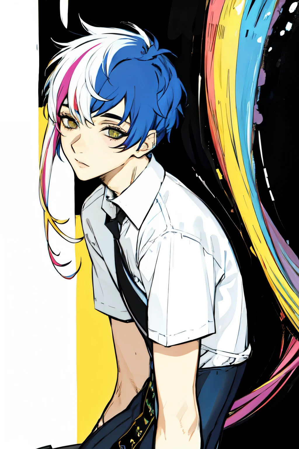 A boy with rainbow hair