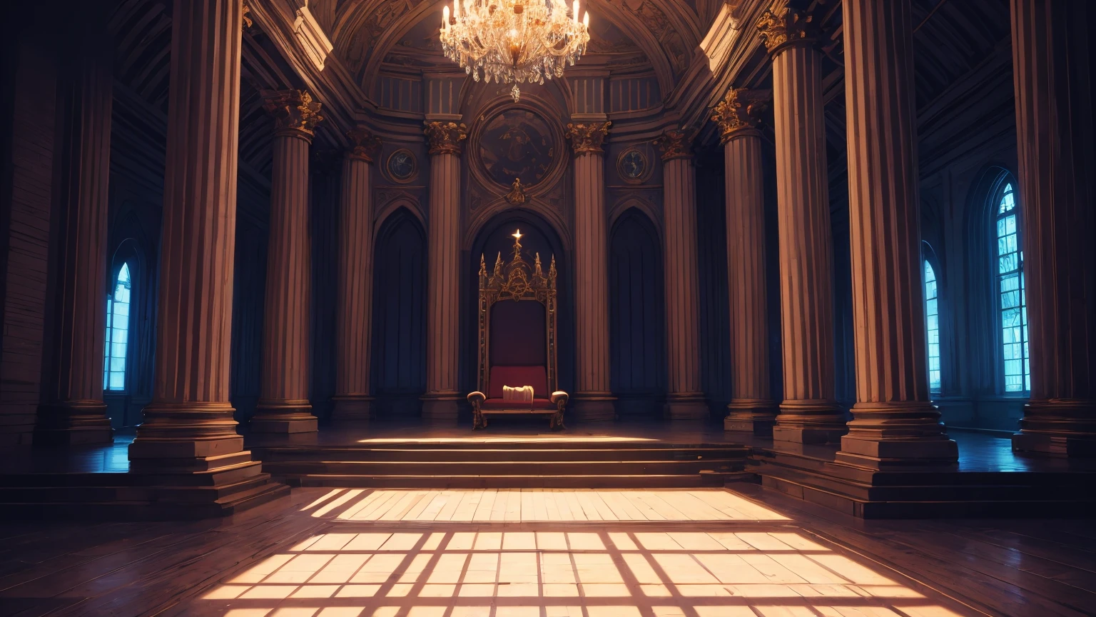 demon hall, throne room, pillars, no humans, background
