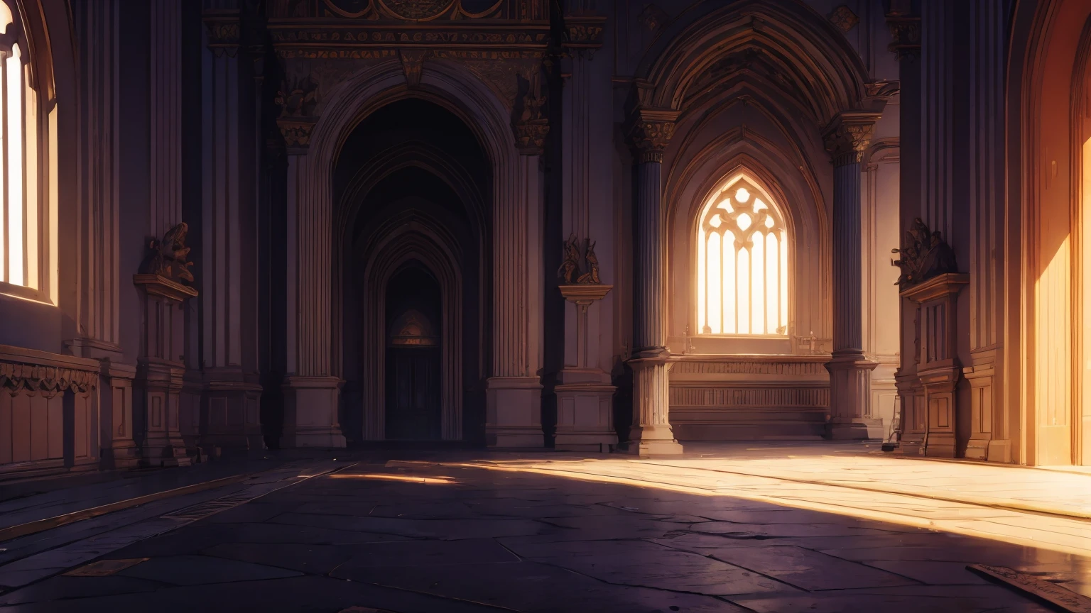 demon hall, throne room, pillars, no humans, background