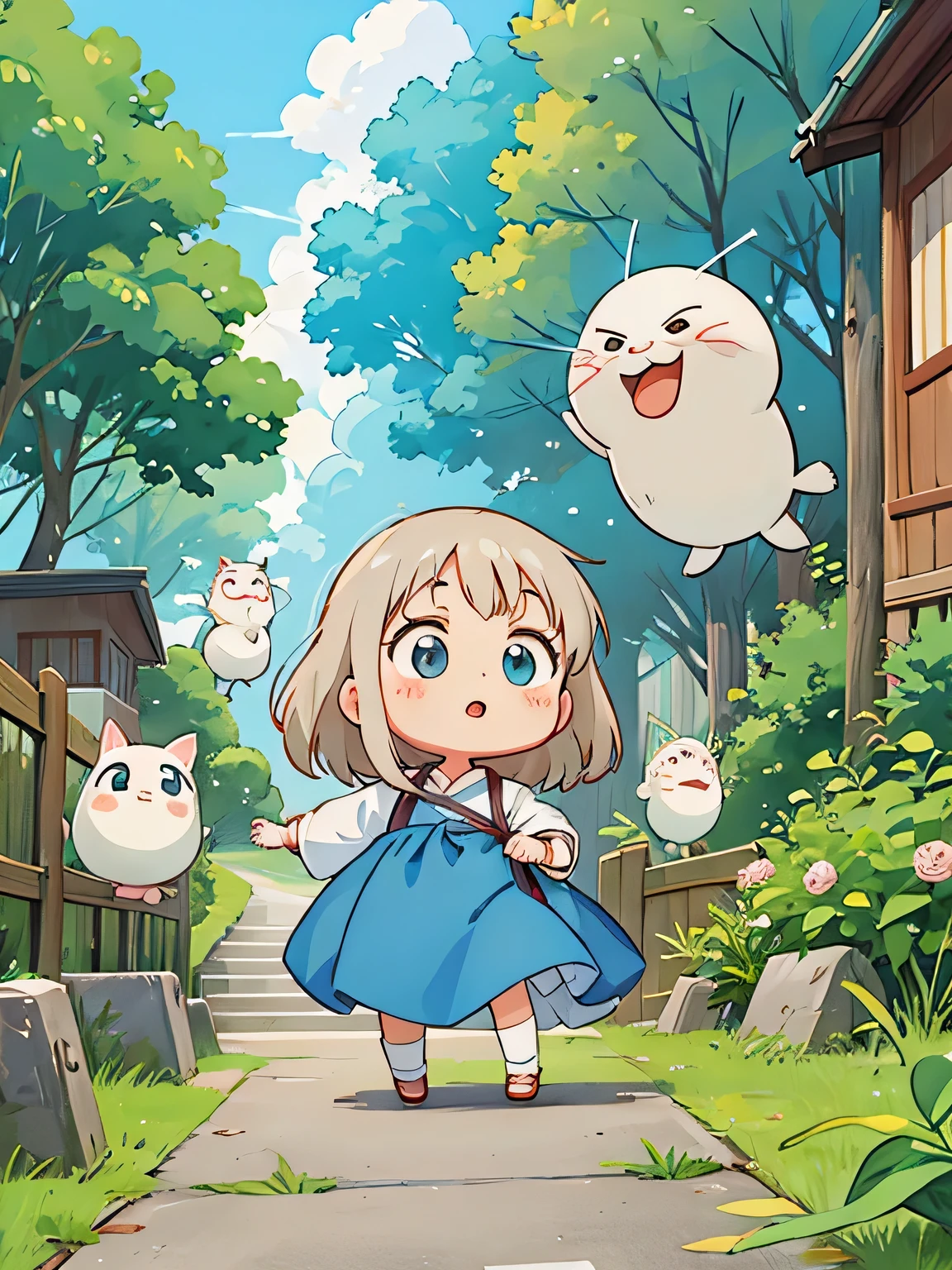 Hayao Miyazaki style, Kawaii Design, most beautiful girl ever、Chibi, Street speeches , president,