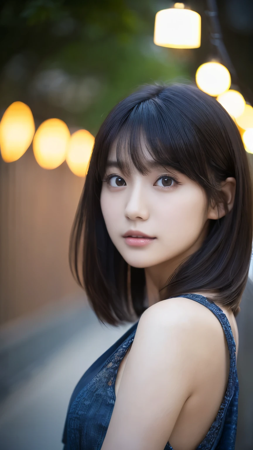 (highest quality,masterpiece:1.3,超A high resolution,),(Very detailed,Caustics),(Photorealistic:1.4,RAW shooting,)Ultra-Realistic Capture,Very detailed,High resolution 16K for human skin、 Natural skin texture、、Skin tone is even and healthy looking、 Use natural light and color,One Woman,Japanese,,cute,Black-haired,Mid-length hair,(Written boundary depth、chromatic aberration、、Wide range of lighting、Natural Shading、)、(Outdoor lighting at night:1.4)、(Hair swaying in the wind:1)、short hair、outside in spring