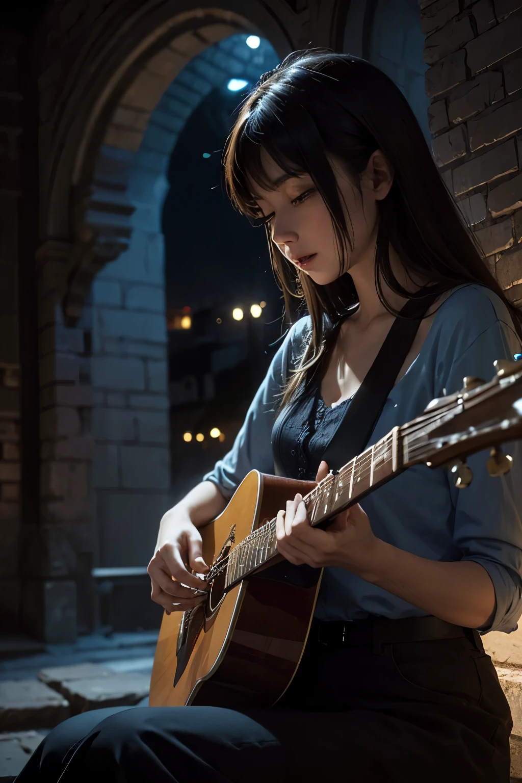 guitarist_Tarrega、Guitar playing、At the Alhambra、Reality、Romance、Fantasy、Dramatic lighting, Structure of the film,  highest quality, masterpiece
