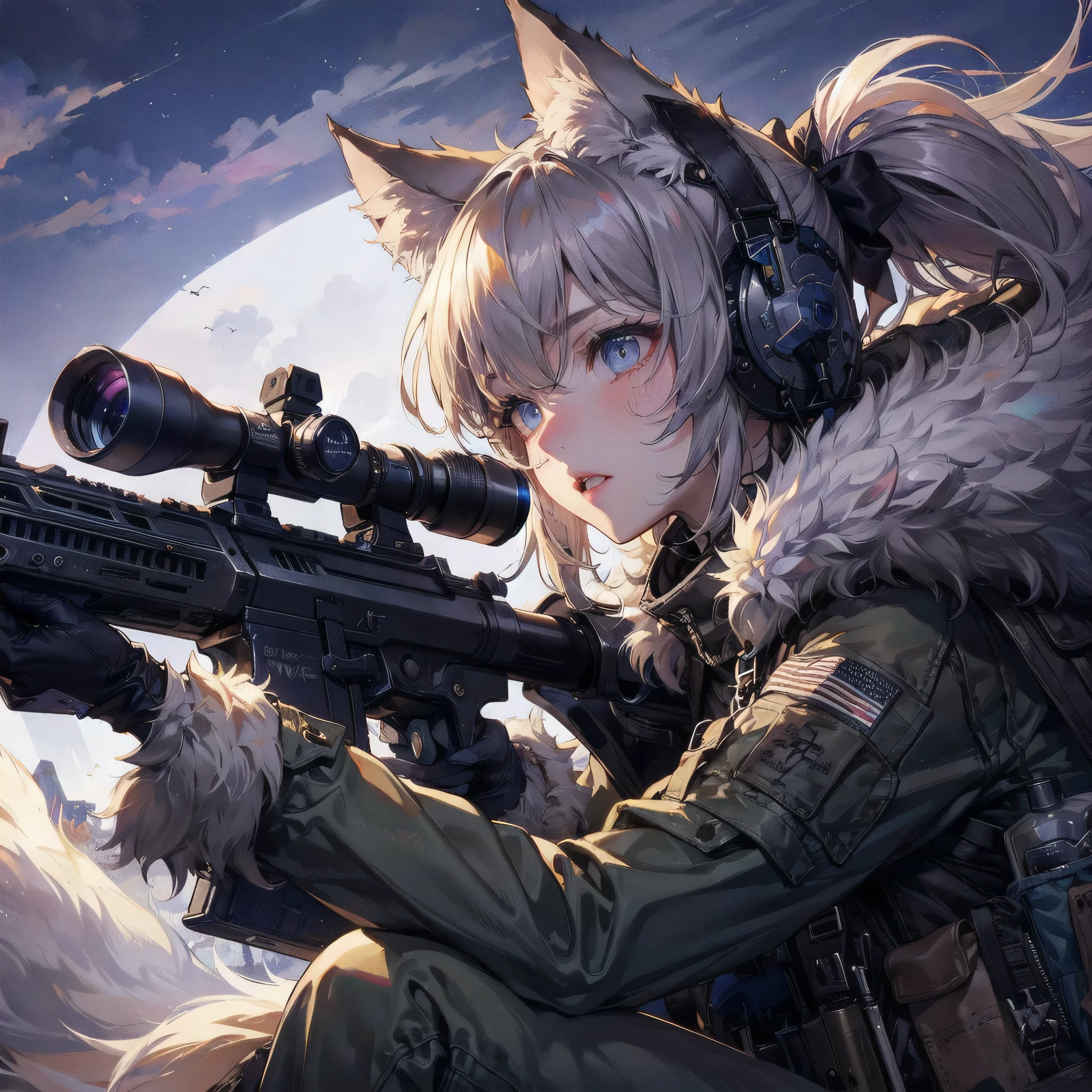 A fantasy Wasteland battles hand-in-hand through a wasteland full of pitfalls. The camera zooms in on the girl, capturing her determination. The cool girl, with wolf ears,wolf tail, wears thin leather armor and dark cloak. As the zoom progresses, the focus shifts to her hands, highlighting the worn and weathered textures that symbolize her journey and the hardships she has endured. This message is realized in a mixed-media sculptural style, combining elements of metalwork and textile art to represent the characters and their resilience in three-dimensional form.
