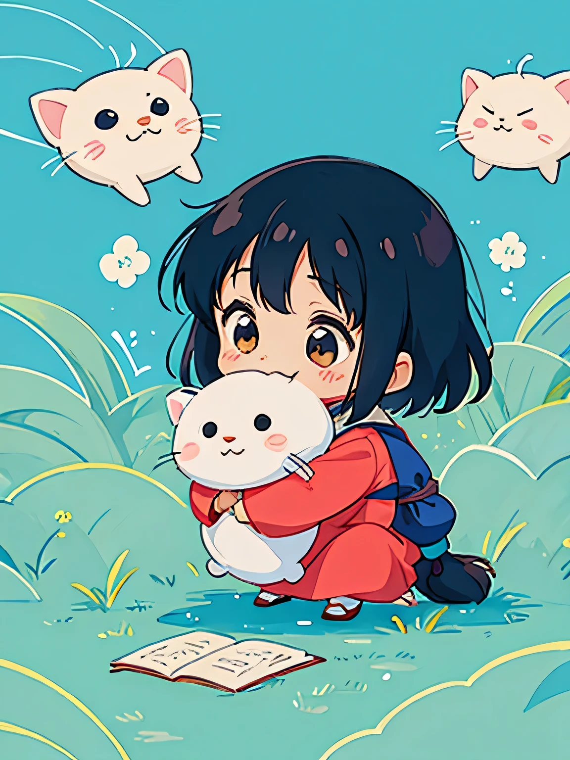 Hayao Miyazaki style, Kawaii Design, most beautiful girl ever、Chibi, president, huging,