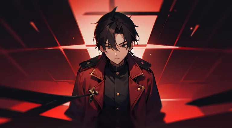 Red coat,Brown black hair,Boys。daze。Second Dimension,cartoon。