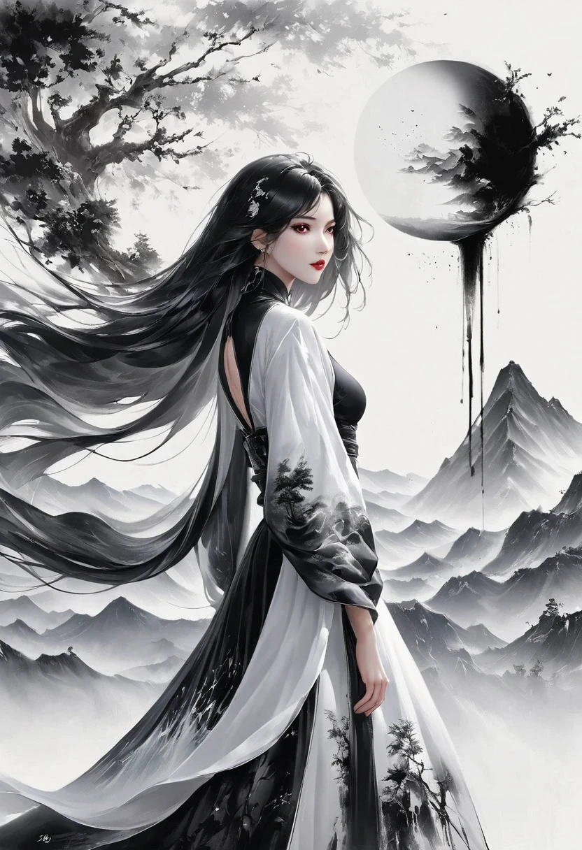 (Lots of white space:1.5),(Lots of white space around:1.6), White background, simple, Minimalism, abstract,Freehand,Aesthetic,black and white,Ink Painting,antiquity,a mountain,A person far away,An abstract art illustration, author:Li Song, Arte no estilo de guweiz, arte shin jinyoung, Obra-prima de guweiz, Ross chart 1. 0, Beautiful digital illustrations, Inspired by non-WLOP, simpledigital art, jingna zhang, guweiz, Stunning digital illustrations